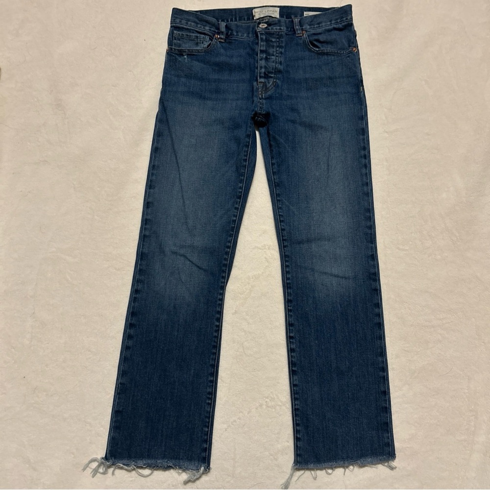Nili Lotan Mid-Rise Boyfriend Cropped Jeans Raw Hem USA Size 26 Designer Denim